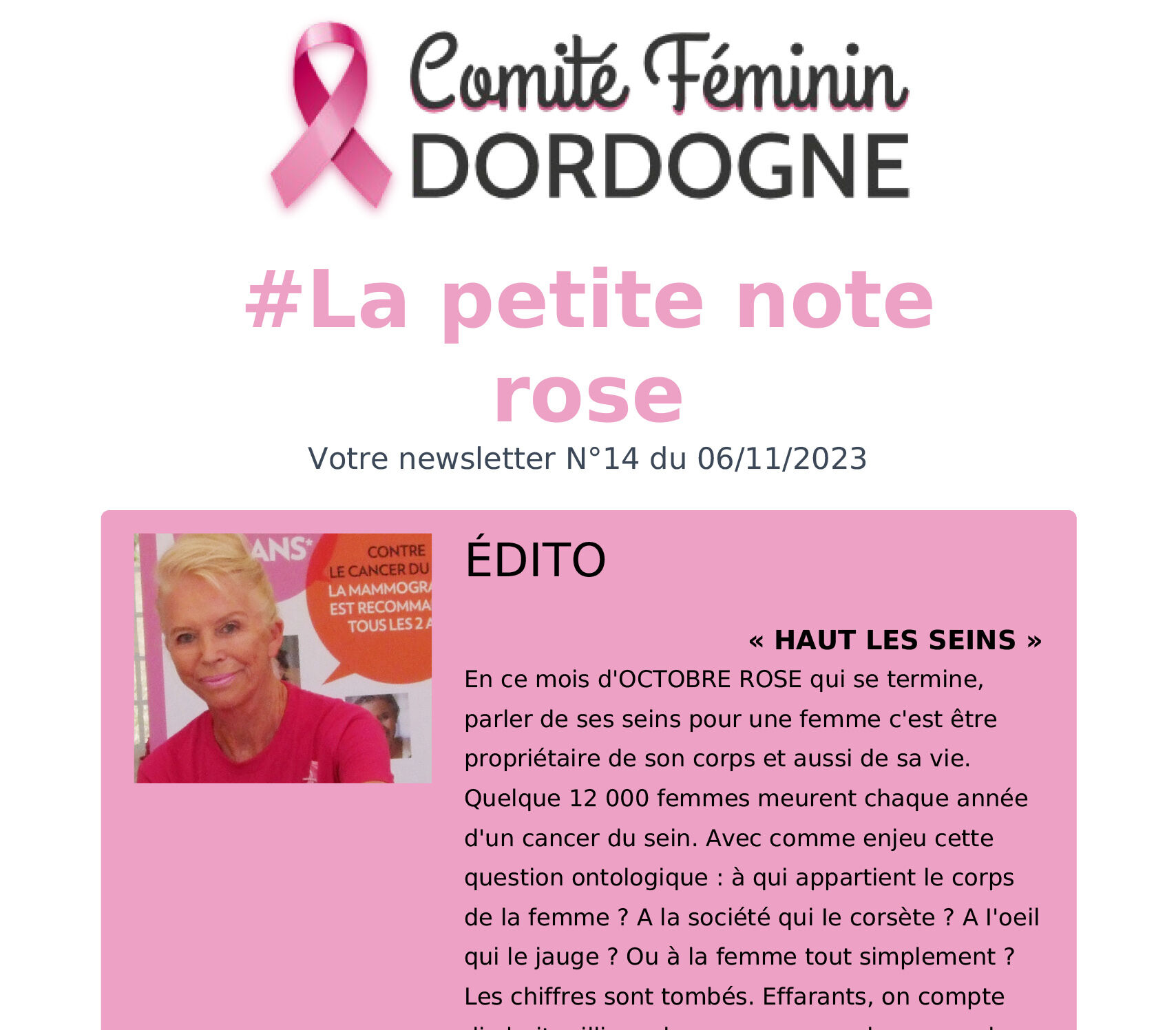 {Comité Féminin Dordogne Cancer} {Prévention et dépistage Cancer Dordogne}